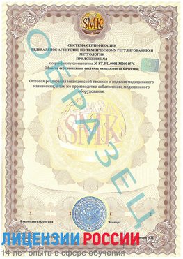 Образец сертификата соответствия (приложение) Десногорск Сертификат ISO 13485